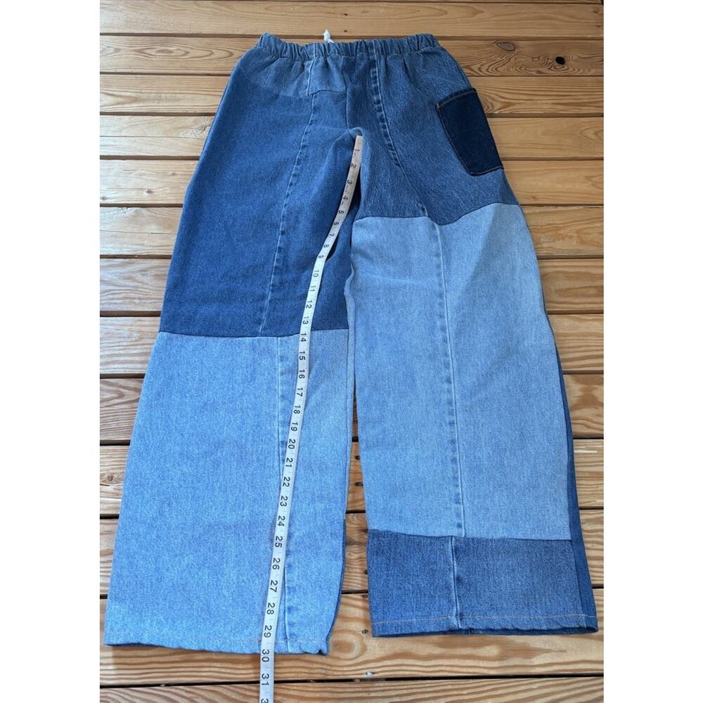 American recycled clothing NWT Women’s Drawstring patchwork jeans size S Blue Q5 - Picture 6 of 8